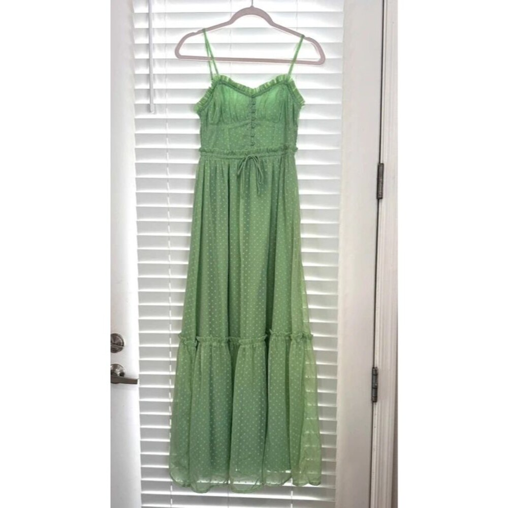 Patrons of Peace Mint Green Swiss Dot Smocked Boho Maxi Dress XS
